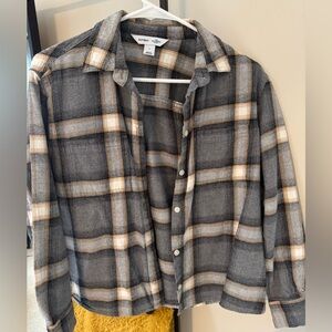 Small Old Navy Grey, Yellow and Cream Plaid Flannel